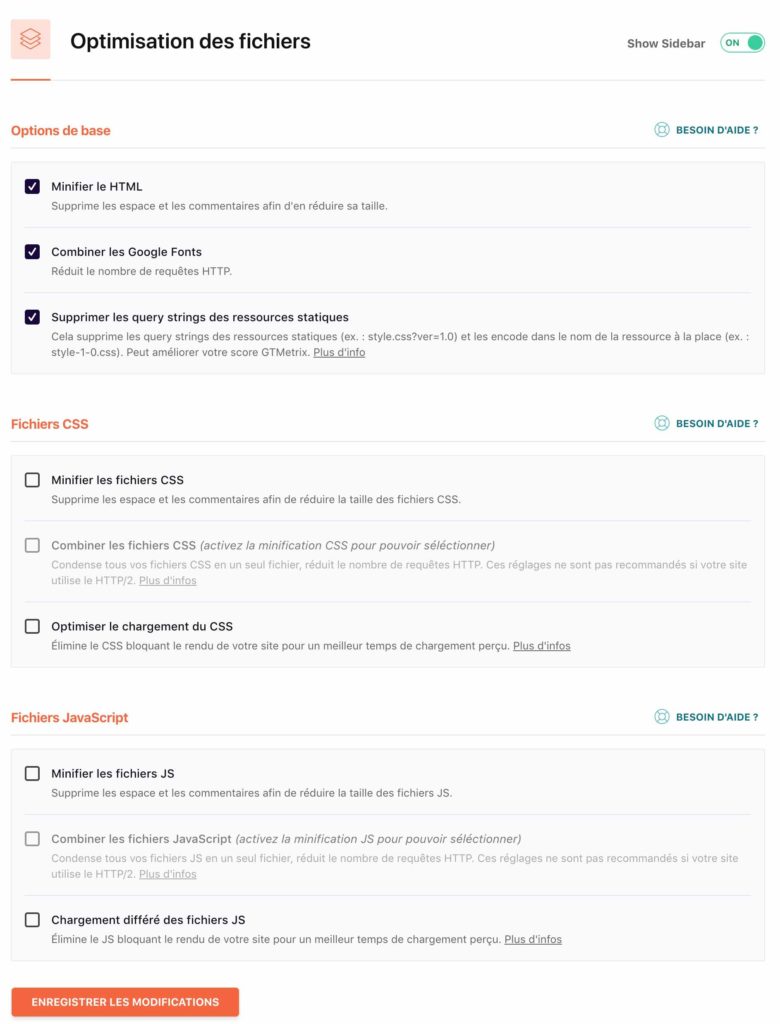 menu optimisation fichiers