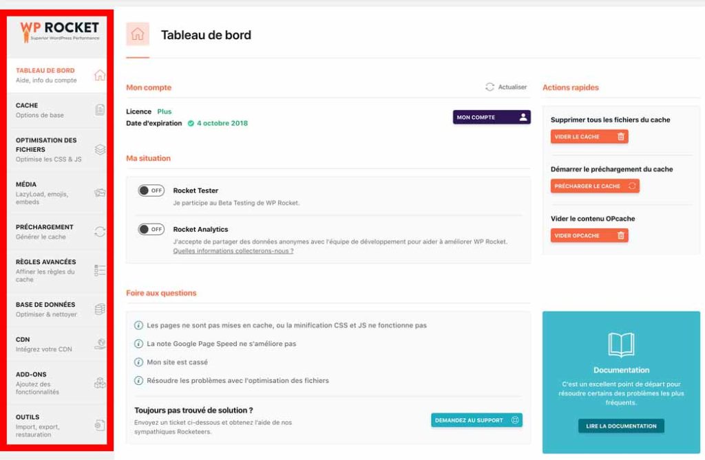 wp rocket interface
