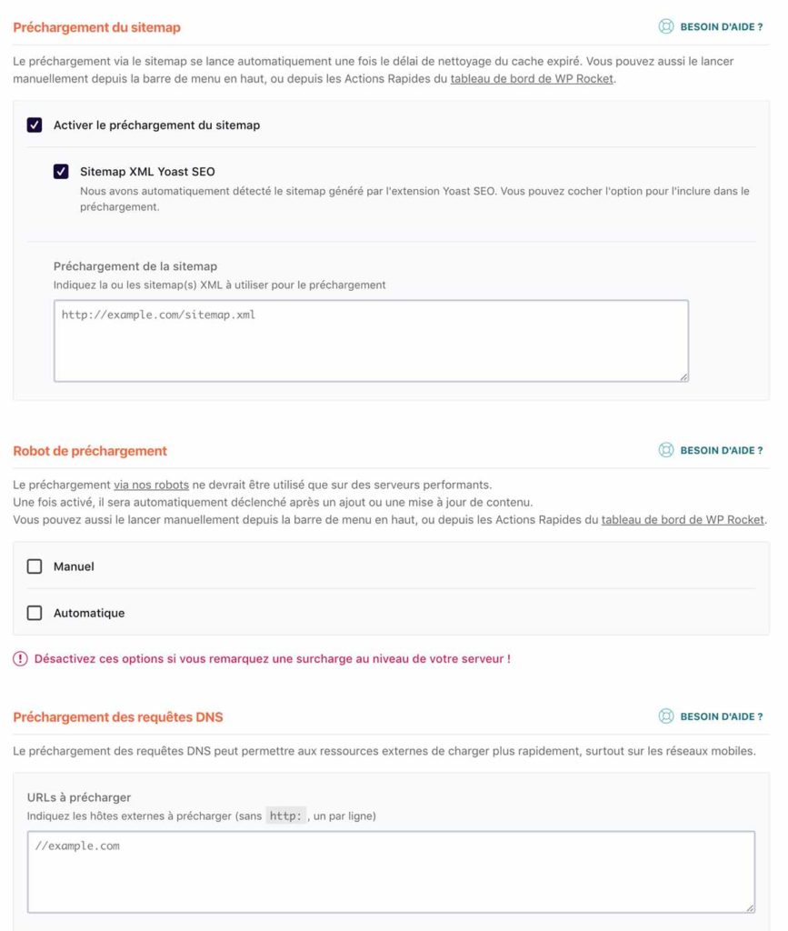 wp rocket prechargement